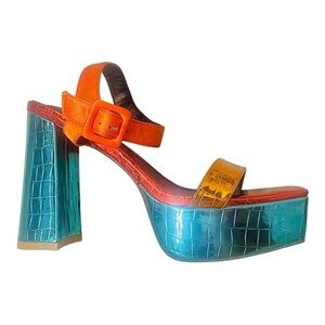 Colorblock Crocodile Pattern Platform Sandals